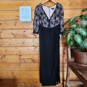 R&M Richards NWT 1566 Evening Maxi Long Dress Formal Gown Black Nude Lace Sz 14W